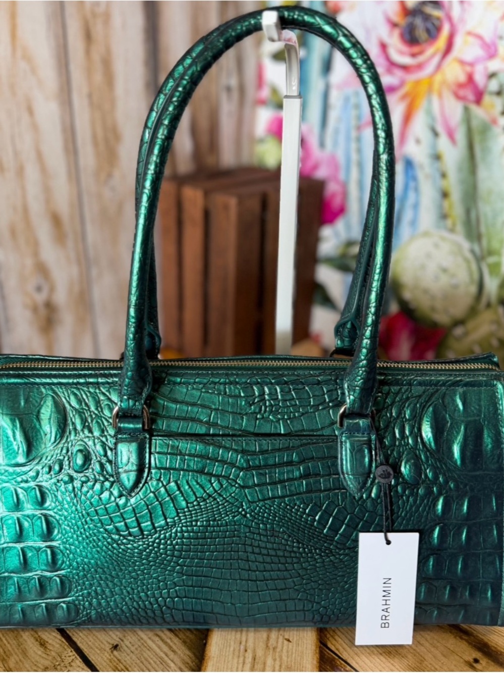 PERFECT EYE Brahmin Sophia Mystic Green Melbourne East West Satchel Bag NWT - Picture 11 of 12